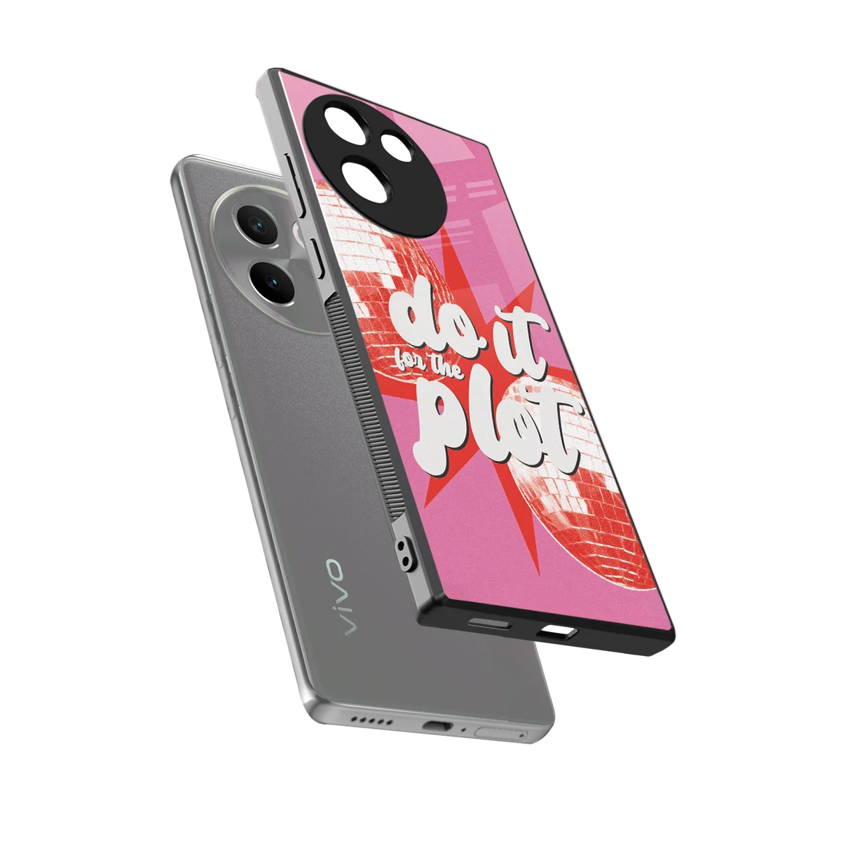 For The Plot sleek vivo v30e cover with tempered glass back and TPU edges