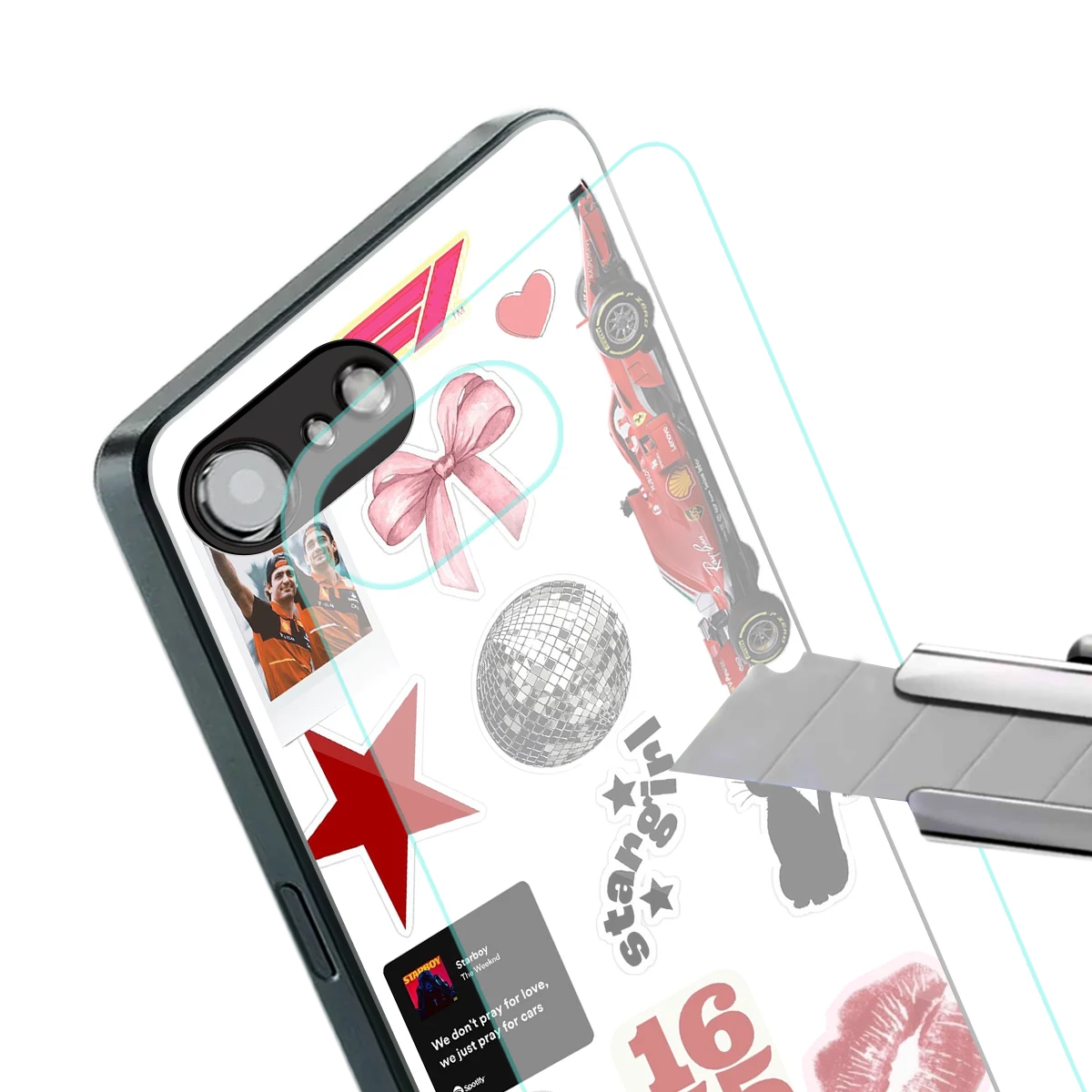 Formula 1 Fever stylish phone case for iphone 16e | glossy glass and slim fit