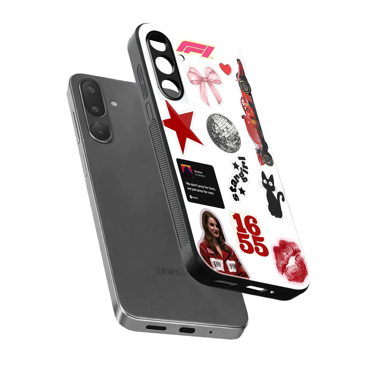 Formula 1 Fever sleek samsung galaxy m56 5g cover with tempered glass back and TPU edges