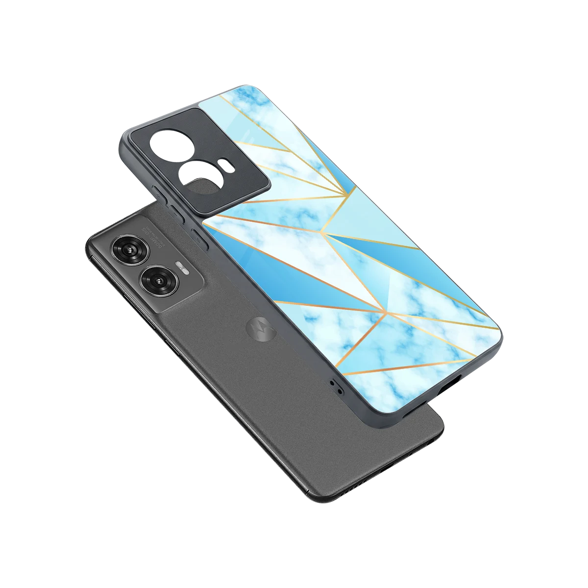 French Marble sleek motorola edge 50 fusion cover with tempered glass back and TPU edges