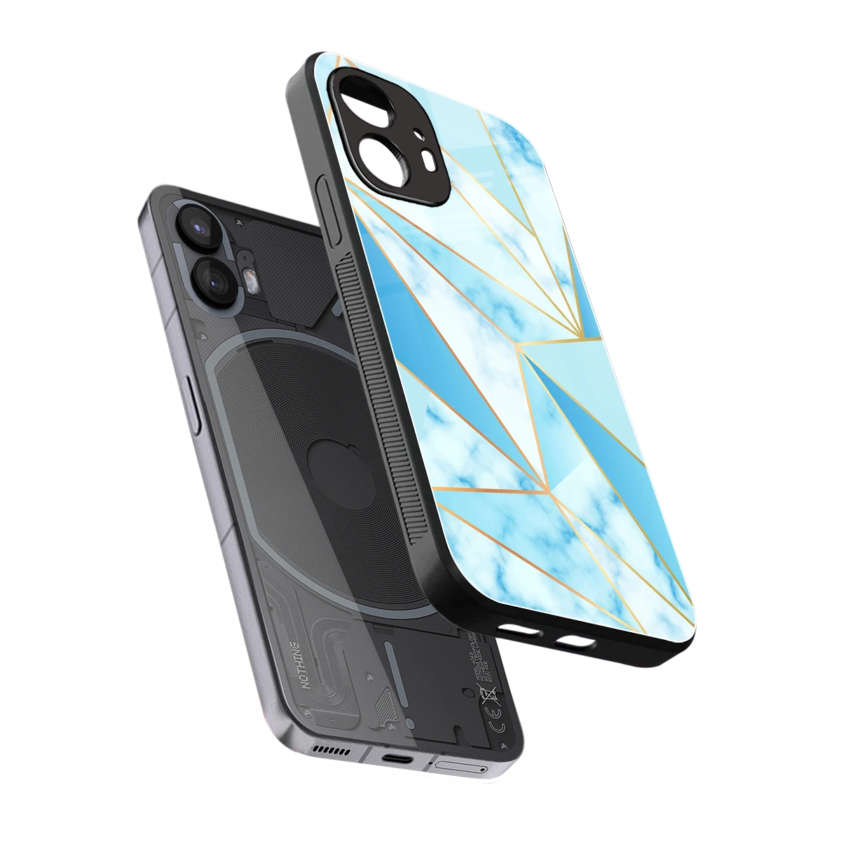 French Marble sleek nothing phone 2 cover with tempered glass back and TPU edges