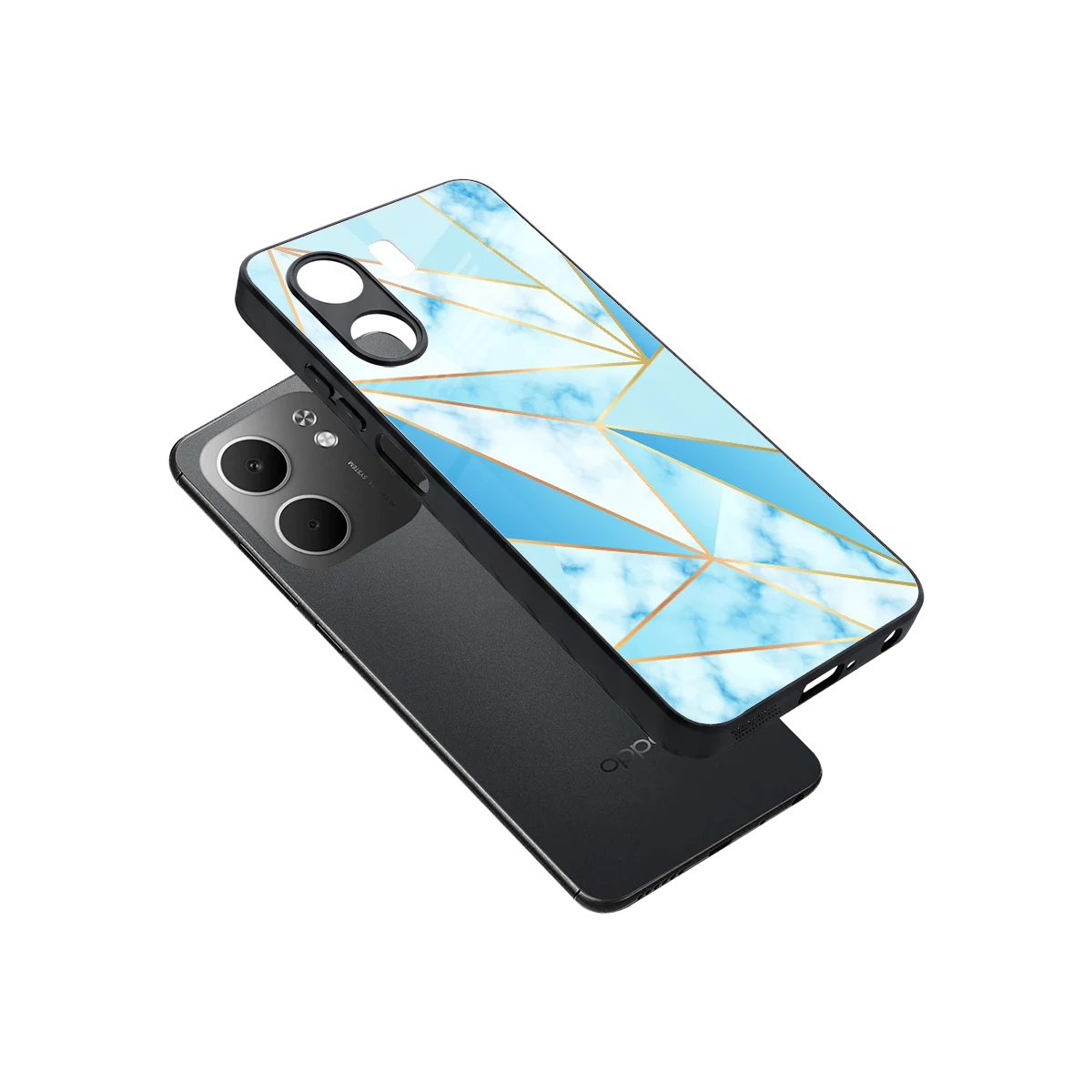 French Marble sleek oppo a5x 5g cover with tempered glass back and TPU edges