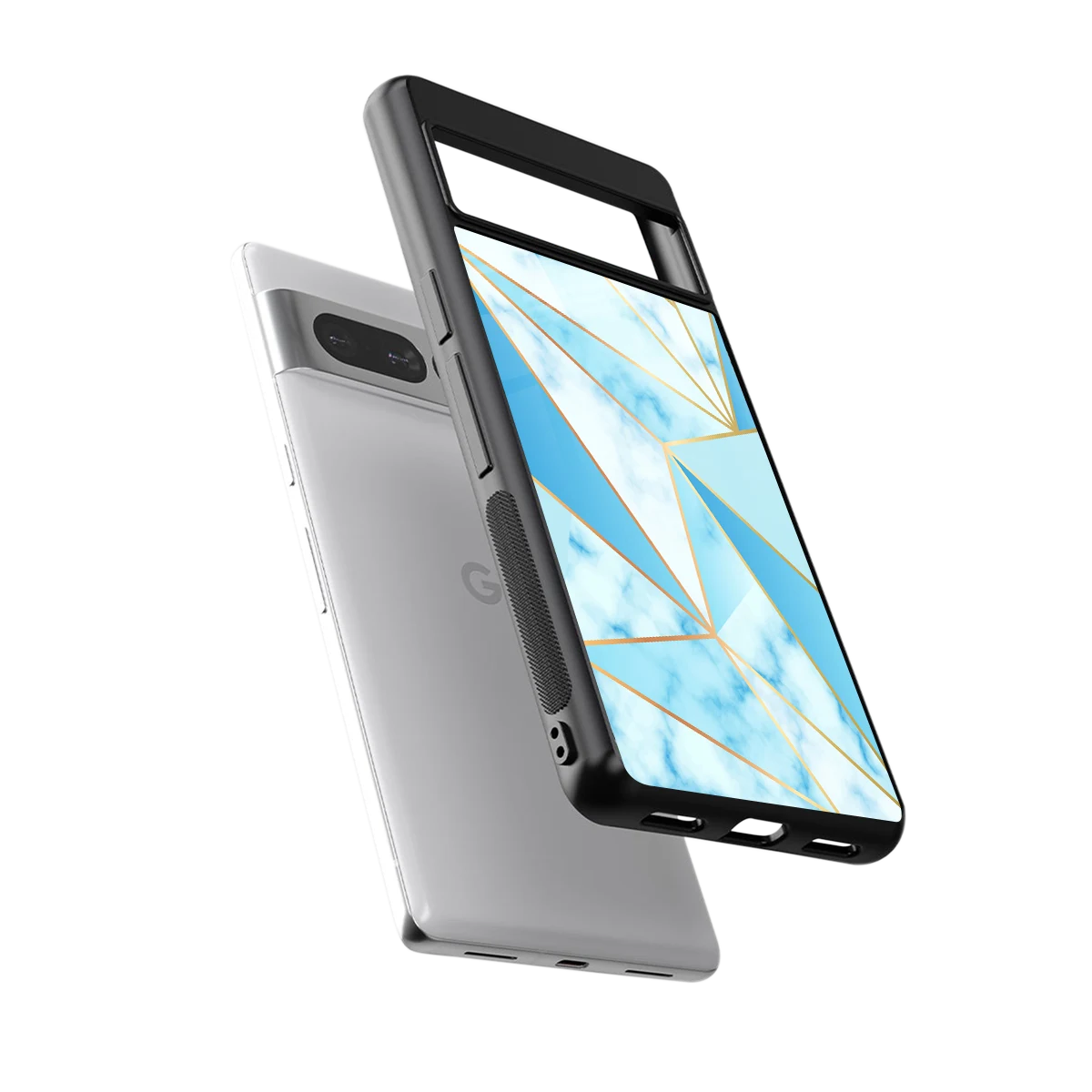 French Marble sleek google pixel 7 pro cover with tempered glass back and TPU edges