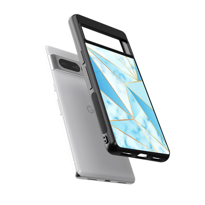 French Marble sleek google pixel 7 pro cover with tempered glass back and TPU edges