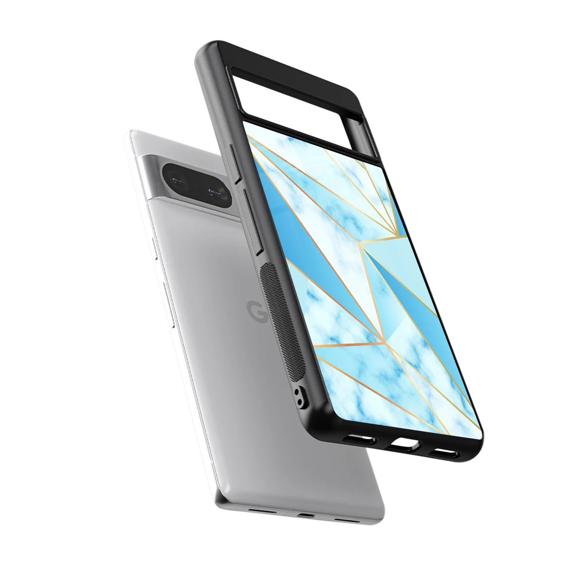 French Marble sleek google pixel 8 cover with tempered glass back and TPU edges