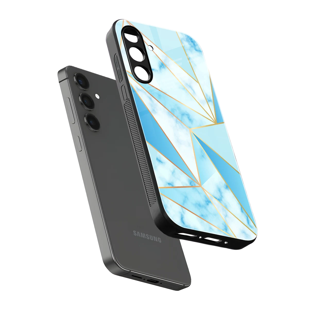 French Marble sleek samsung galaxy m35 5g cover with tempered glass back and TPU edges