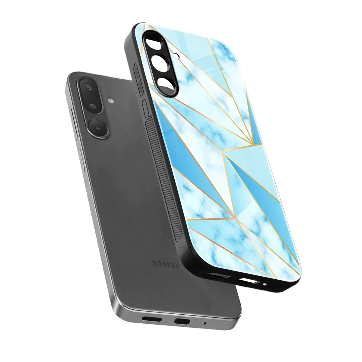 French Marble sleek samsung galaxy m56 5g cover with tempered glass back and TPU edges