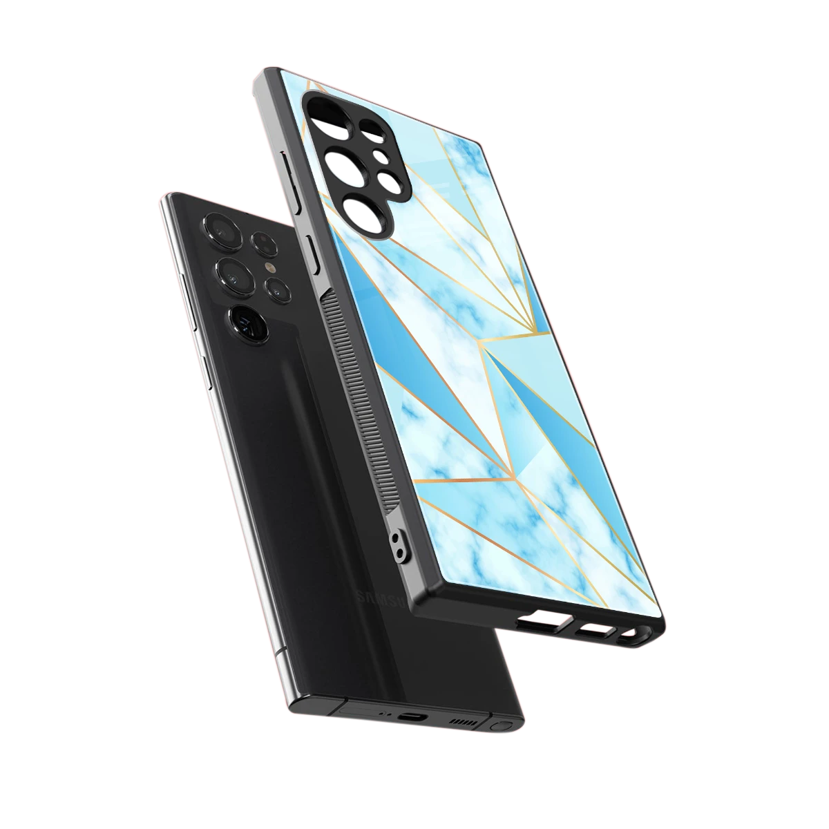 French Marble sleek samsung galaxy s23 ultra cover with tempered glass back and TPU edges