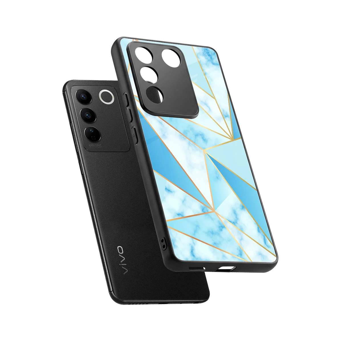 French Marble sleek vivo v27 5g cover with tempered glass back and TPU edges