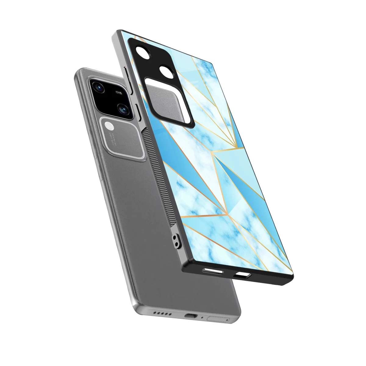 French Marble sleek vivo v30 cover with tempered glass back and TPU edges