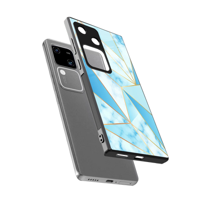 French Marble sleek vivo v30 cover with tempered glass back and TPU edges