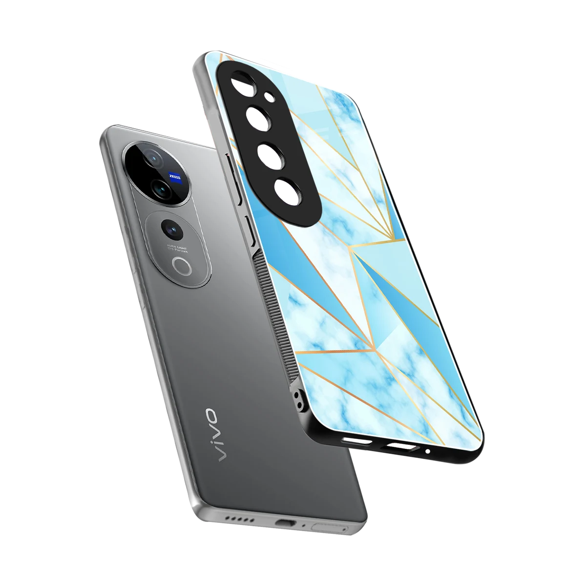 French Marble sleek vivo v40 pro cover with tempered glass back and TPU edges