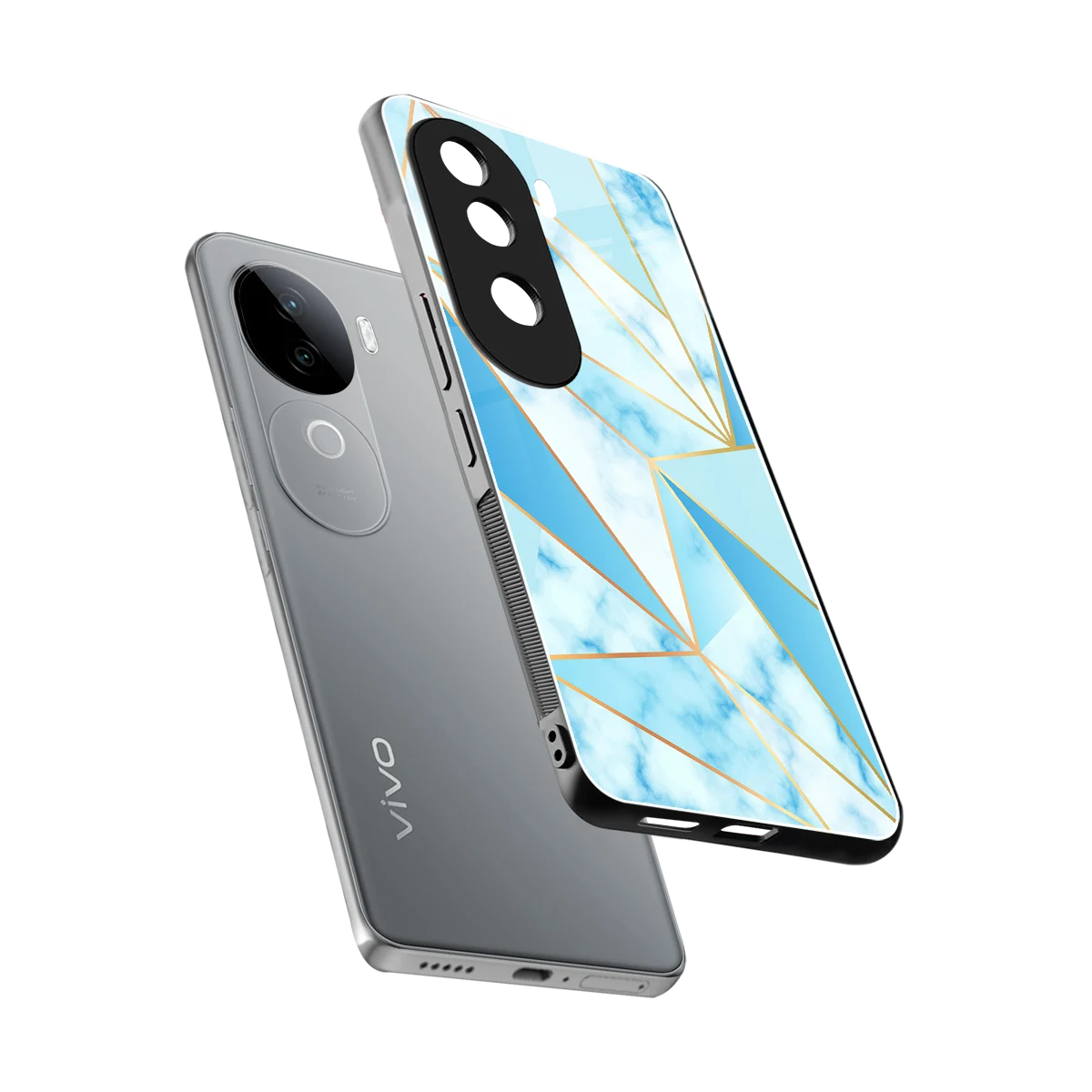 French Marble sleek vivo v40e cover with tempered glass back and TPU edges