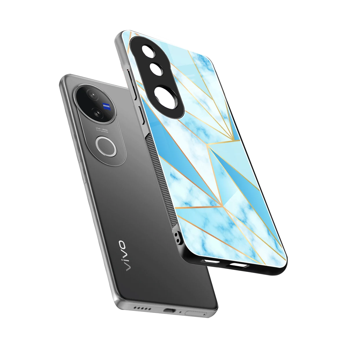 French Marble sleek vivo v50 cover with tempered glass back and TPU edges