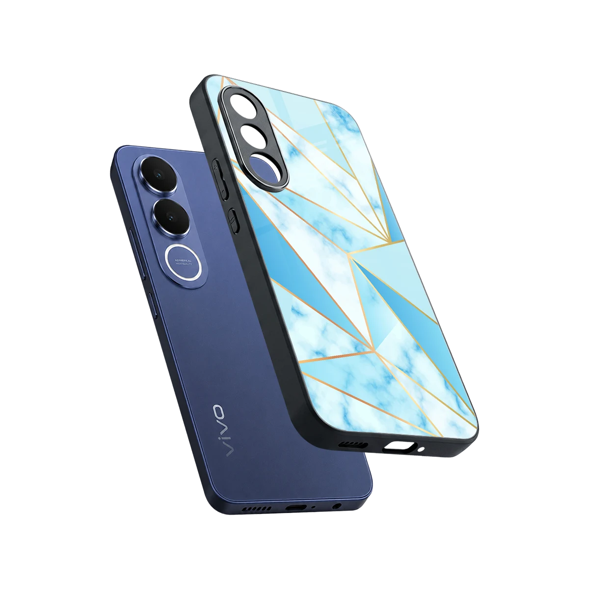French Marble sleek vivo v70 fe cover with tempered glass back and TPU edges