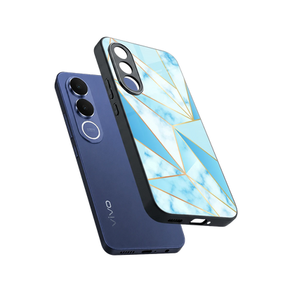French Marble sleek vivo v70 fe cover with tempered glass back and TPU edges