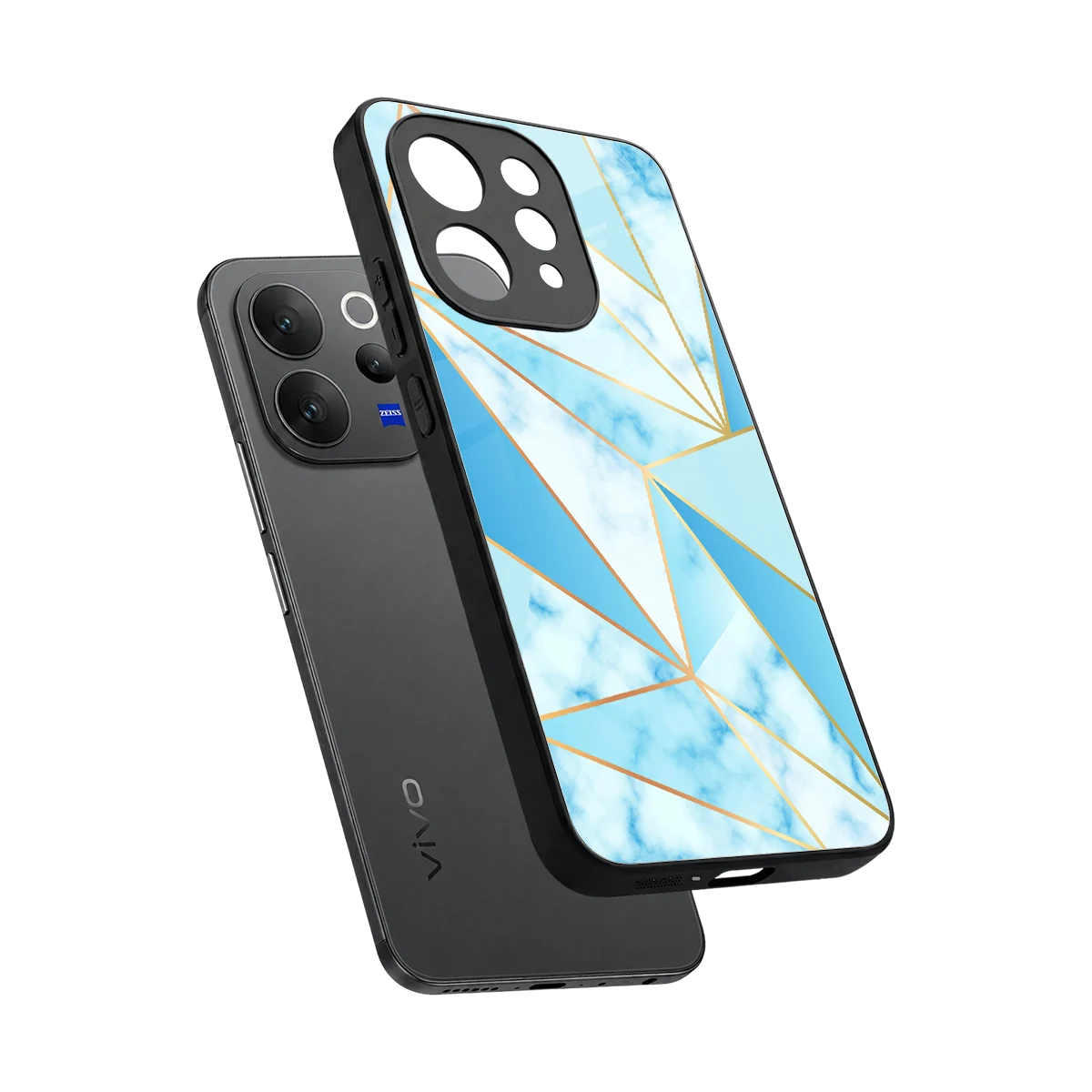 French Marble sleek vivo v70 cover with tempered glass back and TPU edges