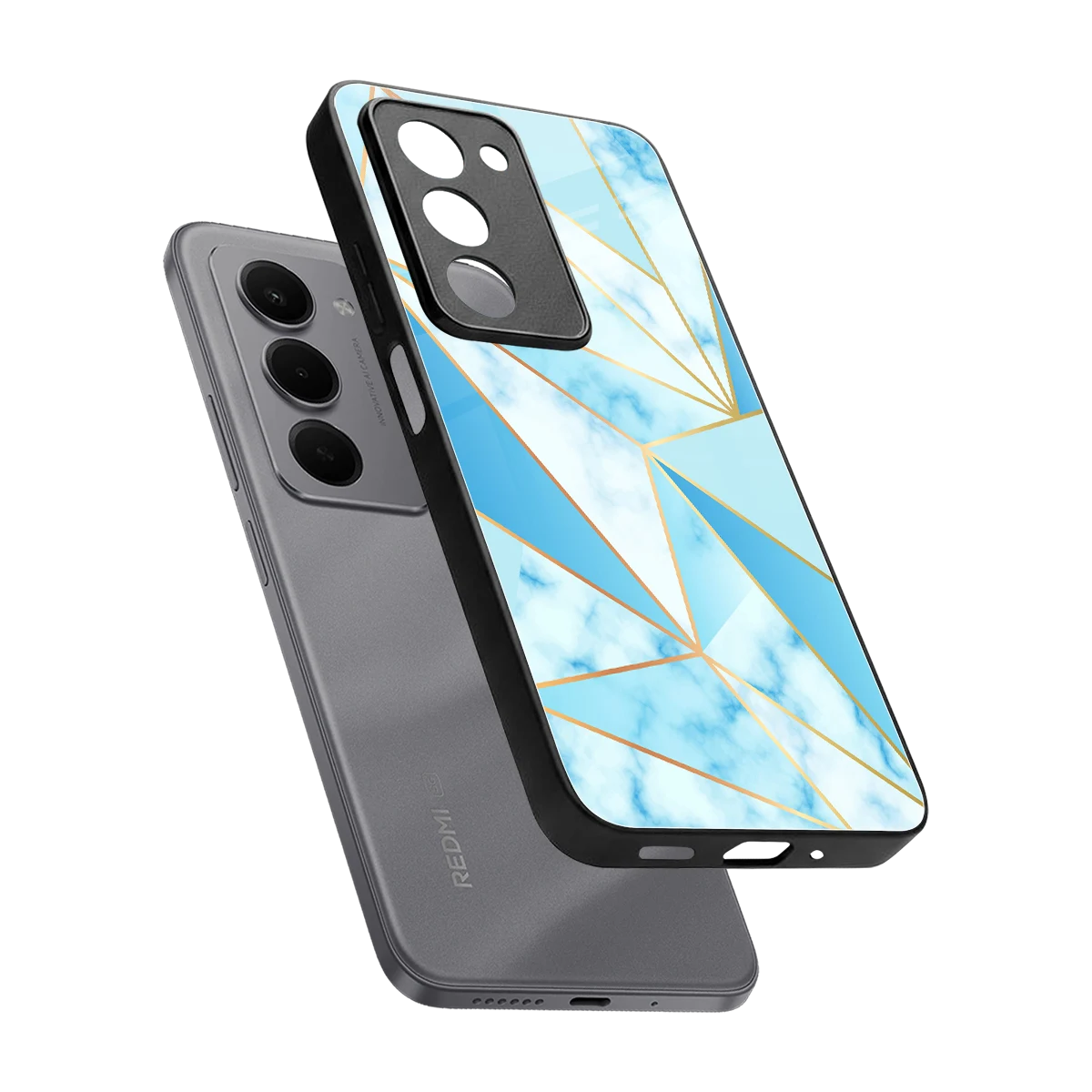 French Marble sleek redmi 15 5g cover with tempered glass back and TPU edges
