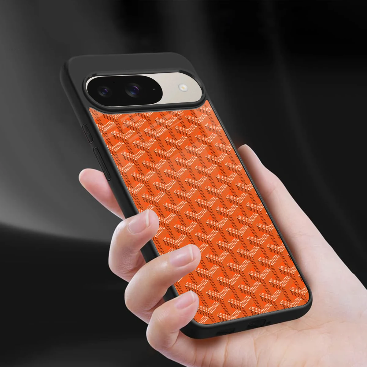 Fusion Wave Orange sleek google pixel 9 cover with tempered glass back and TPU edges