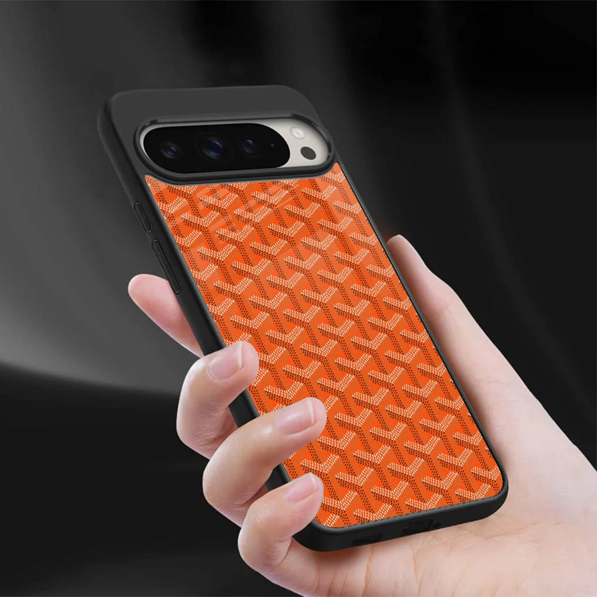 Fusion Wave Orange sleek google pixel 9 pro cover with tempered glass back and TPU edges