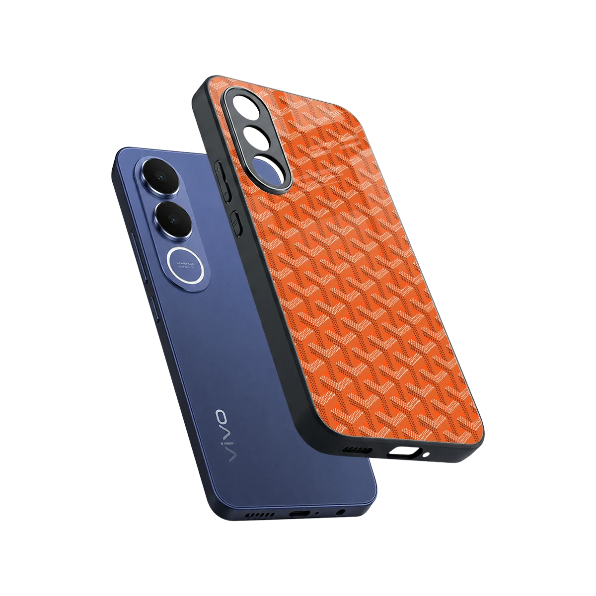 Fusion Wave Orange sleek vivo v70 fe cover with tempered glass back and TPU edges