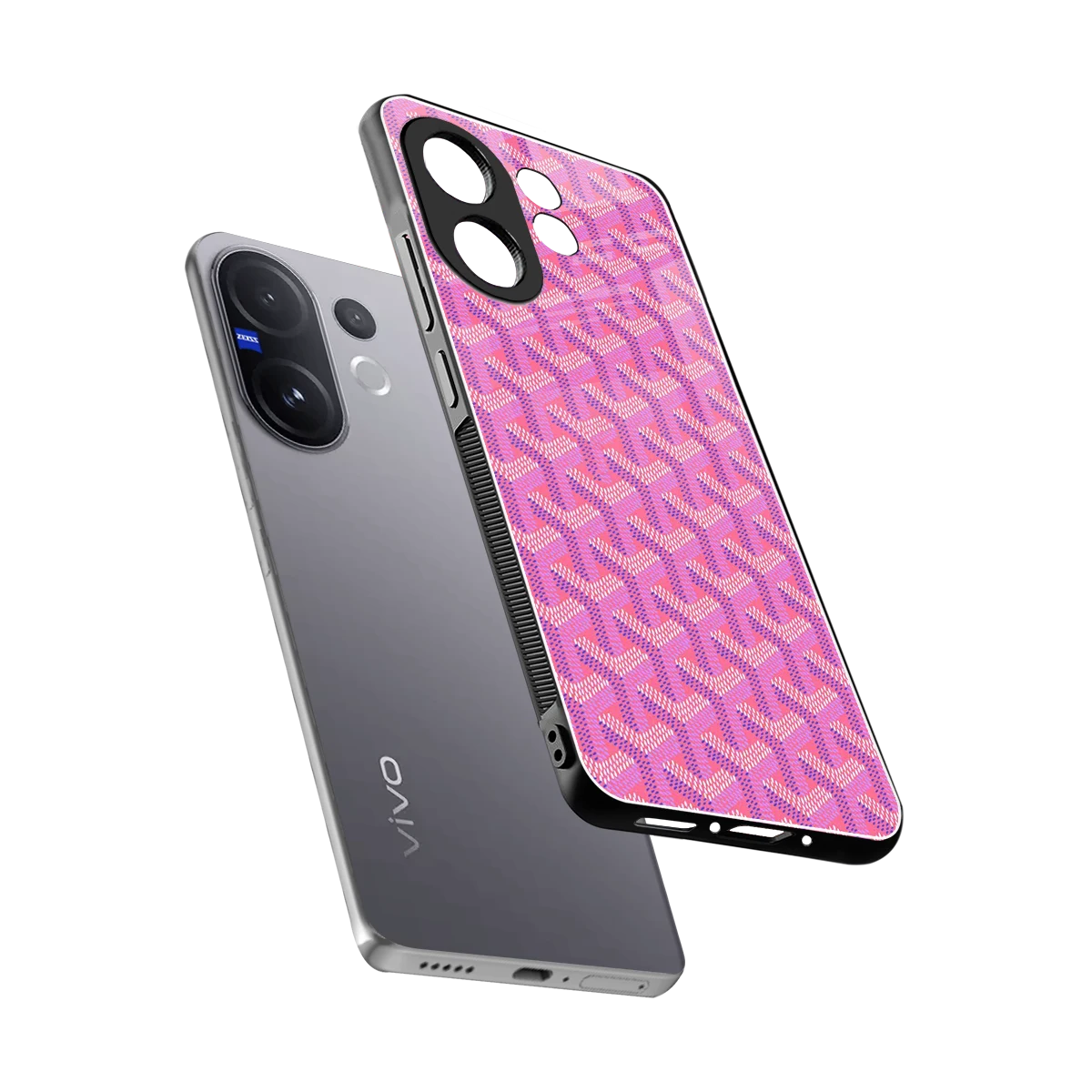 Fusion Wave Pink sleek vivo v60 cover with tempered glass back and TPU edges