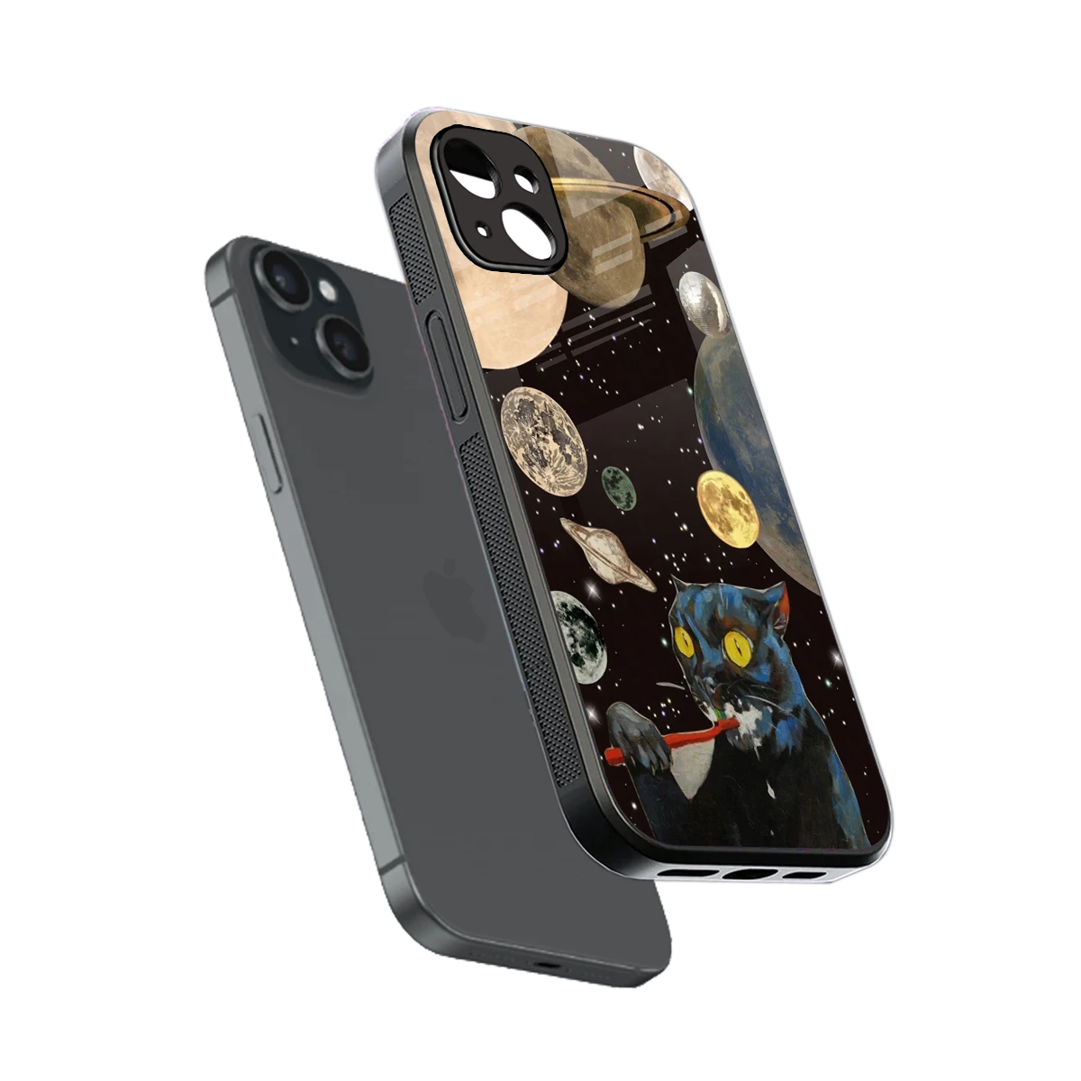 Galactic Purr sleek iphone 14 plus cover with tempered glass back and TPU edges