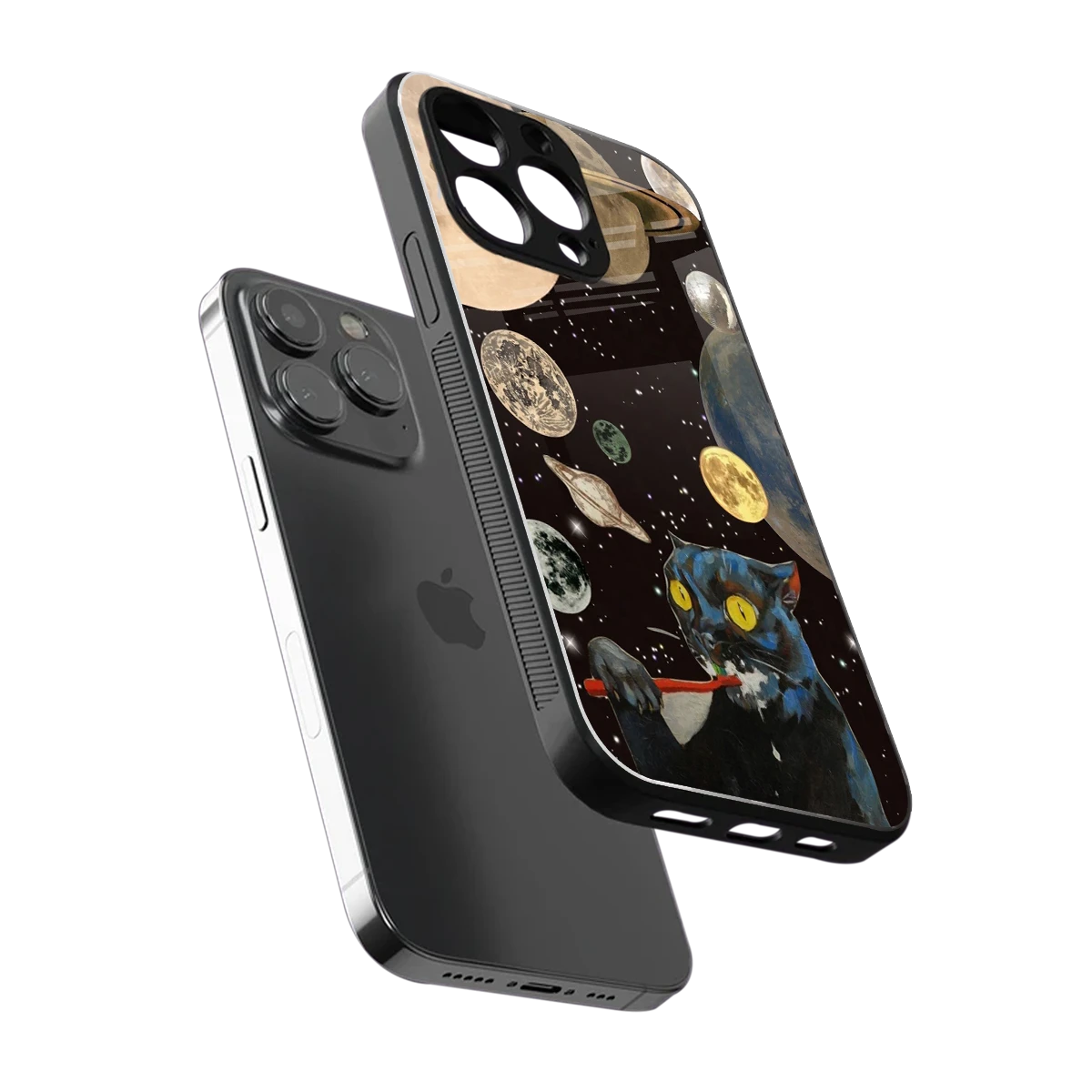 Galactic Purr sleek iphone 15 pro max cover with tempered glass back and TPU edges