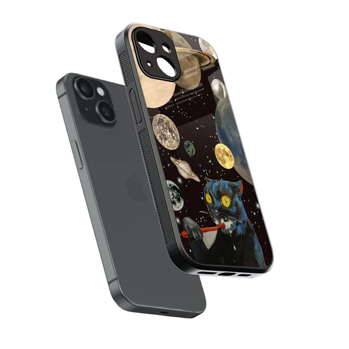 Galactic Purr sleek iphone 15 cover with tempered glass back and TPU edges
