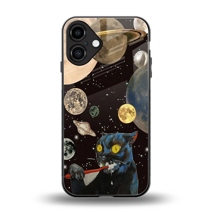 Galactic Purr back phone cover | glass case for iphone 16 plus