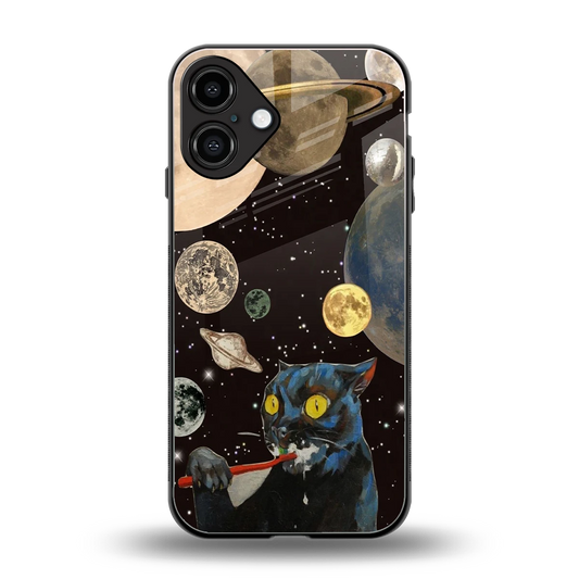 Galactic Purr back phone cover | glass case for iphone 16 plus