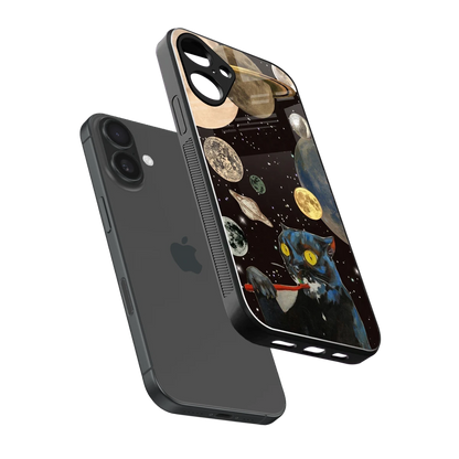 Galactic Purr sleek iphone 16 plus cover with tempered glass back and TPU edges