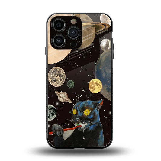 Galactic Purr back phone cover | glass case for iphone 16 pro max