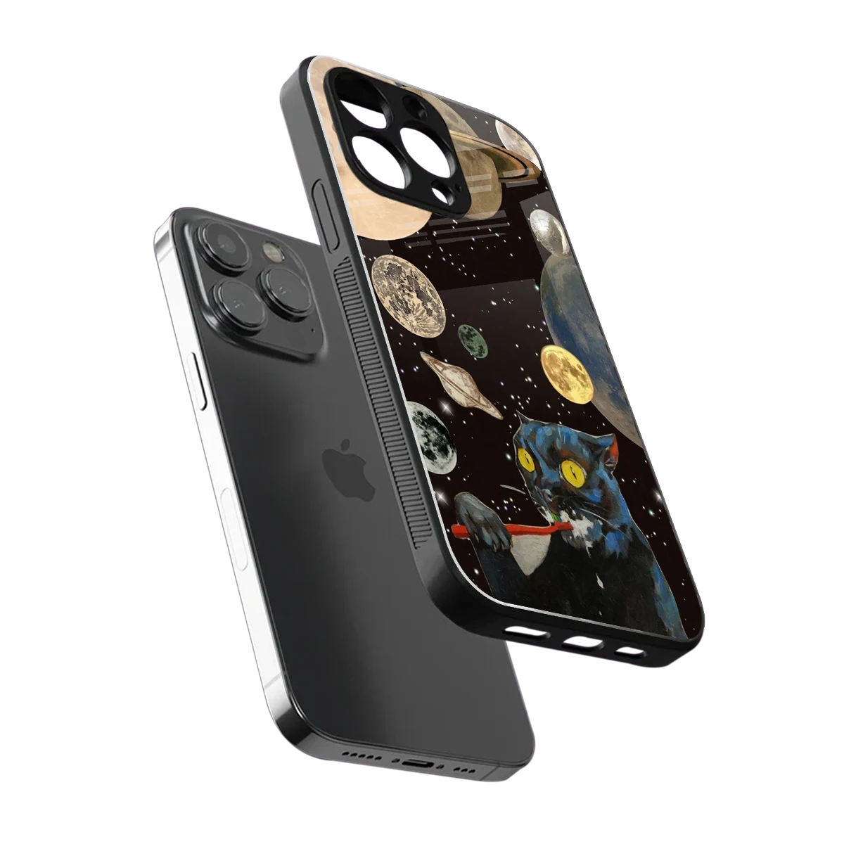 Galactic Purr sleek iphone 16 pro max cover with tempered glass back and TPU edges