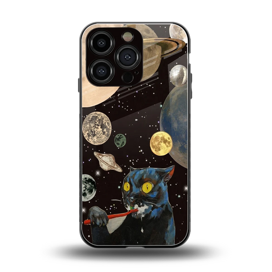 Galactic Purr back phone cover | glass case for iphone 16 pro