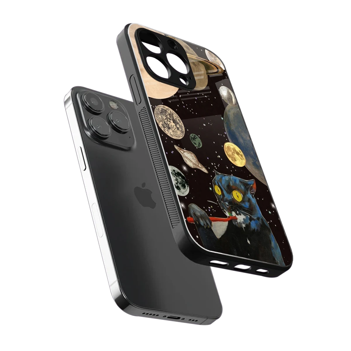 Galactic Purr sleek iphone 16 pro cover with tempered glass back and TPU edges