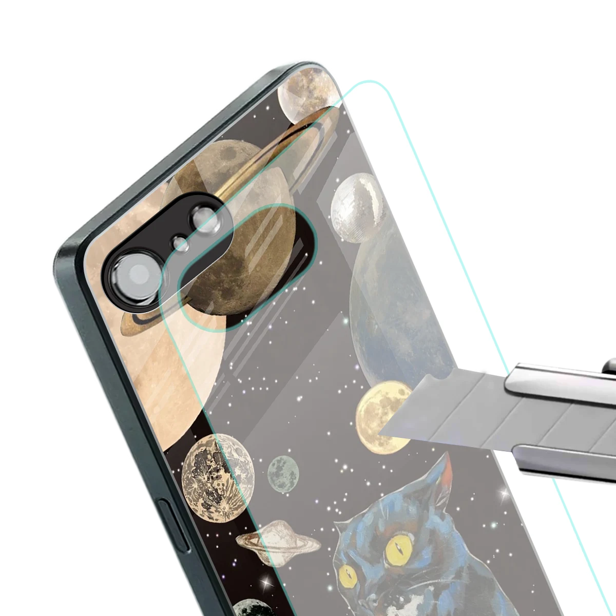 Galactic Purr stylish phone case for iphone 16e | glossy glass and slim fit