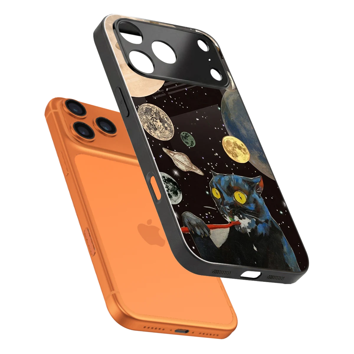 Galactic Purr sleek iphone 17 pro cover with tempered glass back and TPU edges