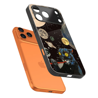 Galactic Purr sleek iphone 17 pro cover with tempered glass back and TPU edges