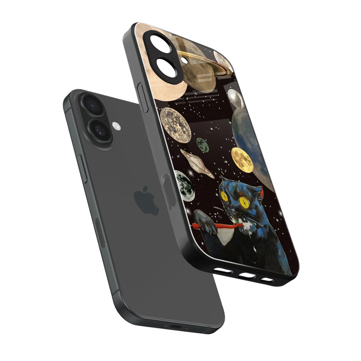 Galactic Purr sleek iphone 17 cover with tempered glass back and TPU edges