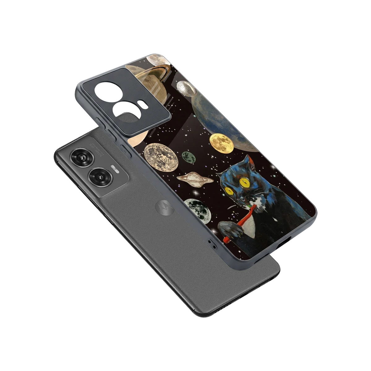 Galactic Purr sleek motorola edge 50 fusion cover with tempered glass back and TPU edges