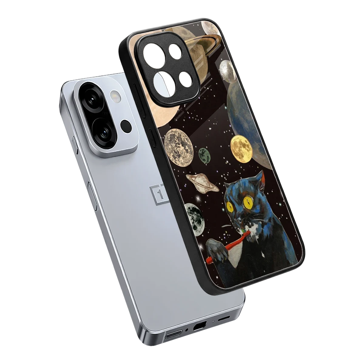 Galactic Purr sleek oneplus 13s cover with tempered glass back and TPU edges