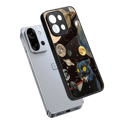 Galactic Purr sleek oneplus 13s cover with tempered glass back and TPU edges
