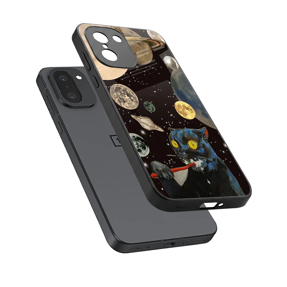 Galactic Purr sleek oneplus 15r cover with tempered glass back and TPU edges