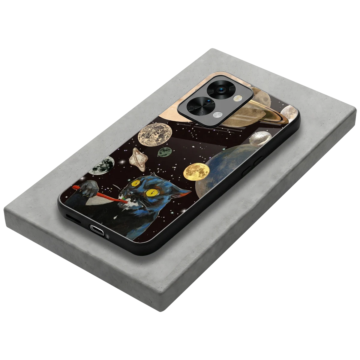 Galactic Purr stylish phone case for oneplus nord 2t | glossy glass and slim fit