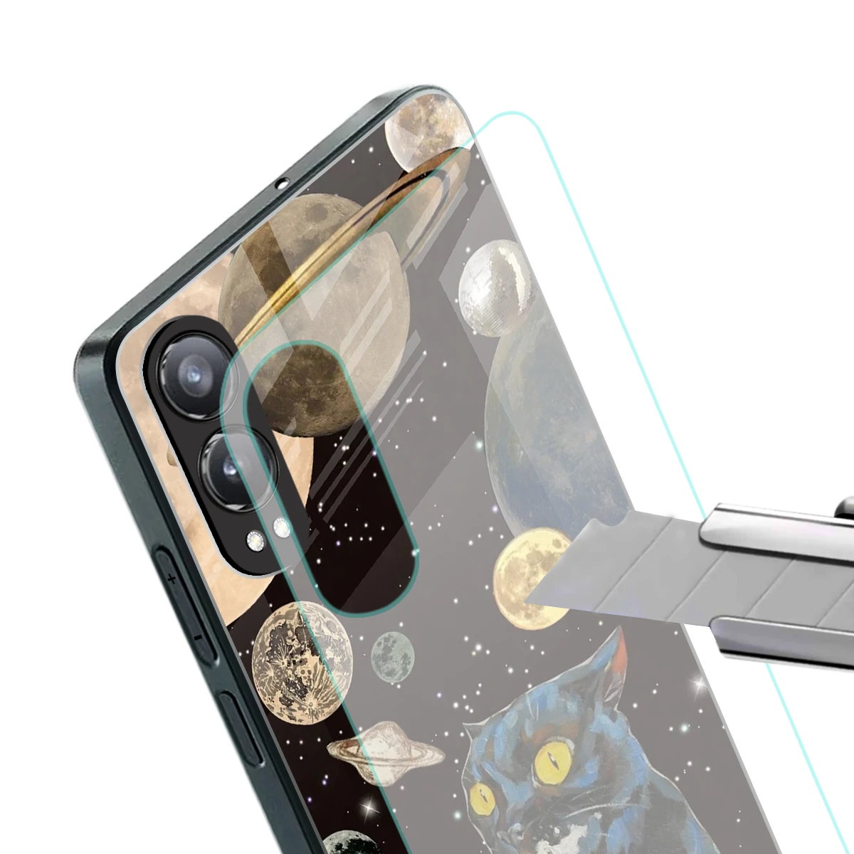 Galactic Purr stylish phone case for oneplus nord ce 4 lite | glossy glass and slim fit