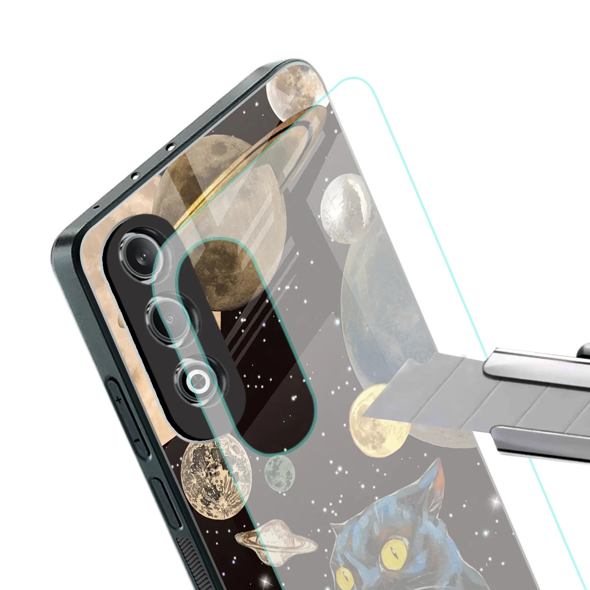Galactic Purr stylish phone case for oneplus nord ce 4 | glossy glass and slim fit