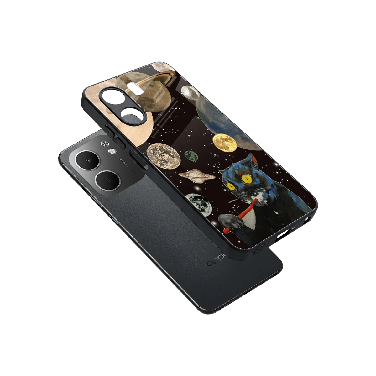 Galactic Purr sleek oppo a5x 5g cover with tempered glass back and TPU edges