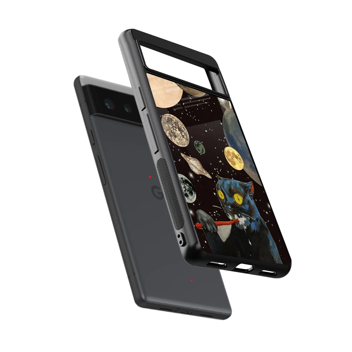Galactic Purr sleek google pixel 6a cover with tempered glass back and TPU edges