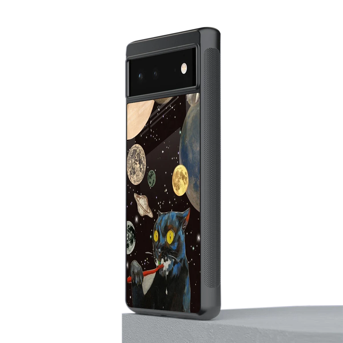 Galactic Purr stylish phone case for google pixel 6a | glossy glass and slim fit